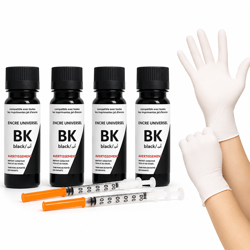 4 bouteilles encre avec seringues de remplissage