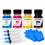 Pack 4 Bouteilles 30ml Encre Universel + 4 seringues et gants